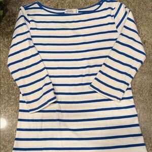 Zara Royal Blue and White Striped Long Sleeve 100% Organic Cotton Top